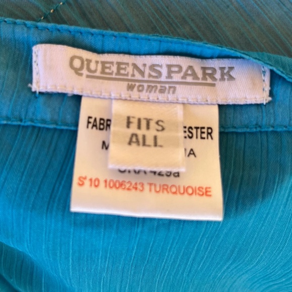 Turquoise Blue Transparent Kimono/Cover Up With Metallic Neckline Detail - Picture 7 of 8